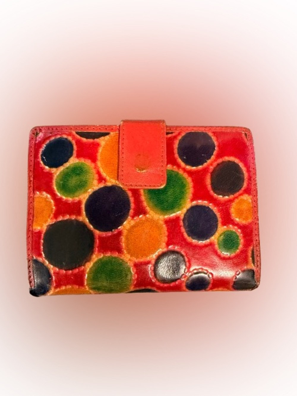 Moon Genuine Leather Colorful Embossed Wallet Red Bifold Snap Coin Purse Art Pop